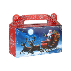 Коробка для конфет 500гр, Дед Мороз везет подарки, Сундучок, 10*18*7 см, с рисунком, Миленд, ПП-6253