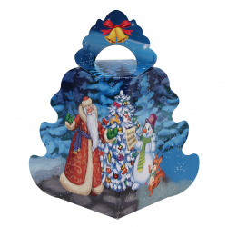 Коробка для конфет Дедушка Мороз и снеговик Елочка 150*170*130 мм, рисунок Миленд ПП-4618
