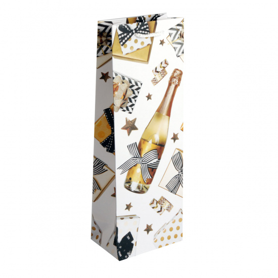 Пакет подарочный для бутылок 120*360*80мм, бумага, ламинация матовая, ручка шнурок, рисунок Шампанское в подарок Феникс-Презент 79364