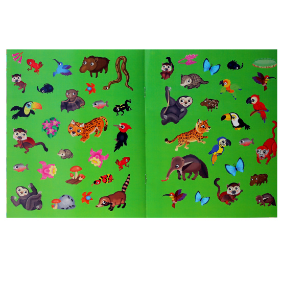 Книжка, А4, 8 листов, 4+, Приключения в разноцветных джунглях, Книжка с наклейками, Айрис-пресс, 30238
