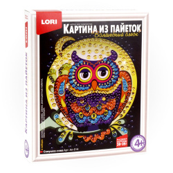 Картина из пайеток 20*25см, картонная коробка Lori Совушка-сова Ап-014