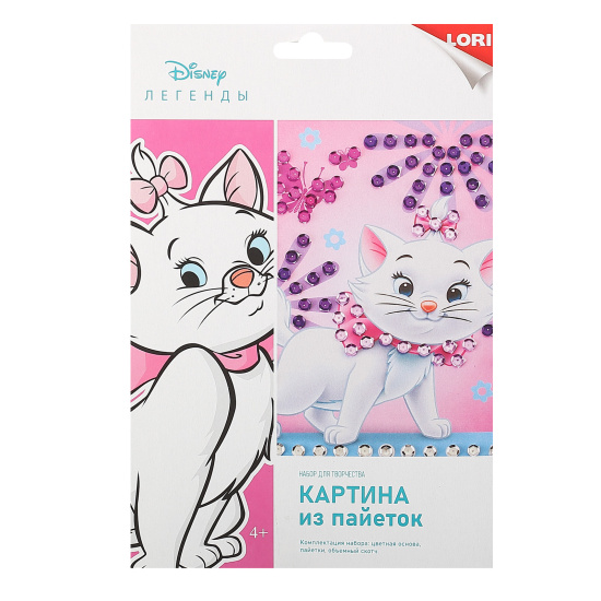 Картина из пайеток 20*25 см, картонная коробка Кошка Мари Disney Lori Апд-019