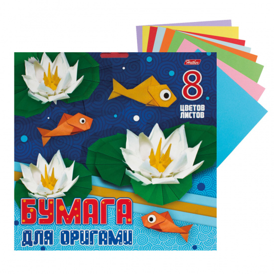 Бумага цветная для оригами 20*20см 8цв 8л Рыбки и кувшинки 8Бц4о_14572