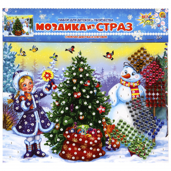 Мозаика стразы, 190*260мм Снежная девочка и снеговик Рыжий кот М-1148