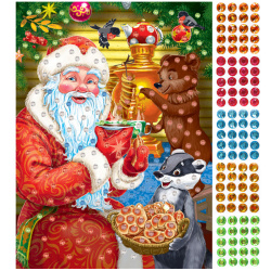 Мозаика стразами, 19*26 см Чаепитие с Дедом Морозом Рыжий кот М-1270