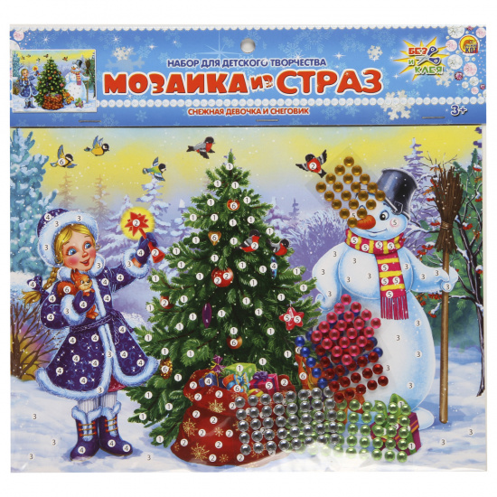 Мозаика стразами, 19*26 см Снежная девочка и снеговик Рыжий кот М-1148