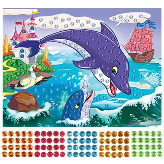 Мозаика стразами, 19*26 см Дельфины Рыжий кот М-7320