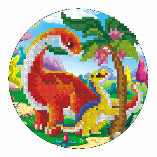 Мозаика алмазная круглая, d-18 см, выкладка частичная, картон Веселые динозавры Рыжий кот RDC18007