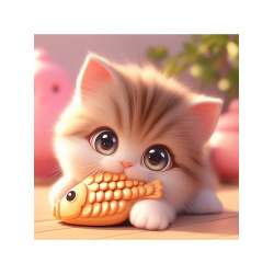 Мозаика алмазная 20*20см Рыжий кот Котёнок с рыбкой полная выкладка холст на подрамнике НД-1879