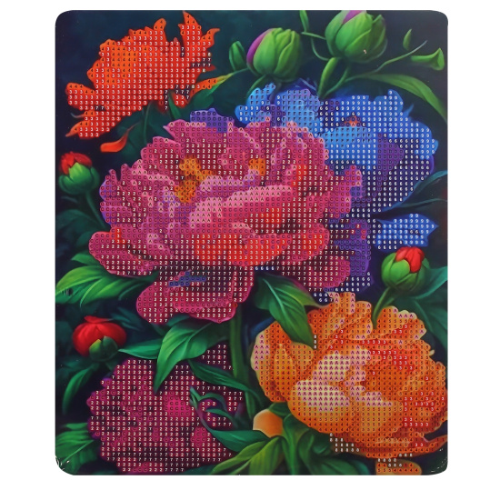 Мозаика алмазная, 21*25 см, выкладка частичная, картон, Пионы, Mazari, M-12380