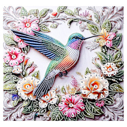 Мозаика алмазная, 30*30 см, выкладка частичная, холст, Колибри, Mazari, M-12270