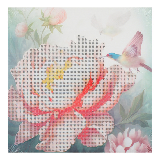 Мозаика алмазная 30*30 см, выкладка частичная, холст Розовый цветок Феникс 65605