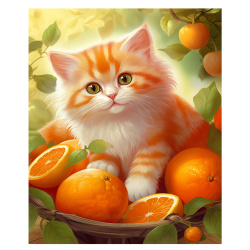 Мозаика алмазная 30*40 см, выкладка полная, холст Котенок в апельсинах Рыжий кот НД-0475