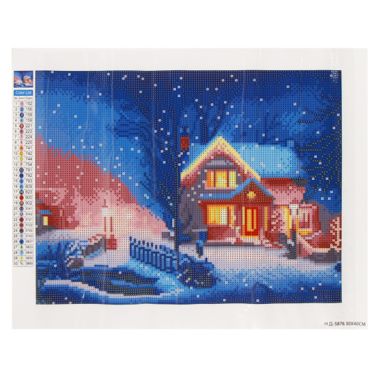 Мозаика алмазная 30*40 см, выкладка полная, холст Снежный дом Рыжий кот НД-5876