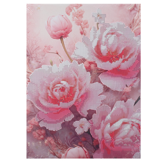 Мозаика алмазная 30*40 см, выкладка частичная, холст Розовые цветы Феникс 65615
