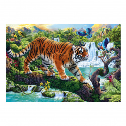 Мозаика алмазная 40*50 см, выкладка полная, холст Красивый тигр в джунглях Рыжий кот AS4031