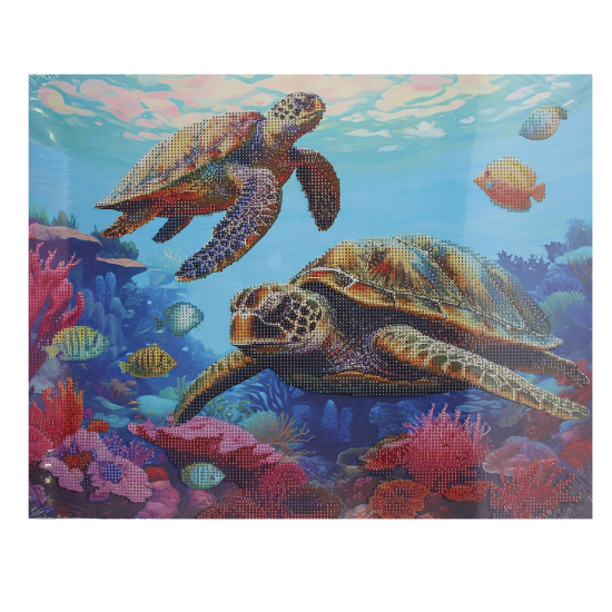 Мозаика алмазная 40*50 см, выкладка частичная, холст Морские черепахи на рифе Рыжий кот НД-0597