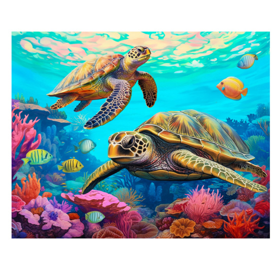 Мозаика алмазная 40*50 см, выкладка частичная, холст Морские черепахи на рифе Рыжий кот НД-0597