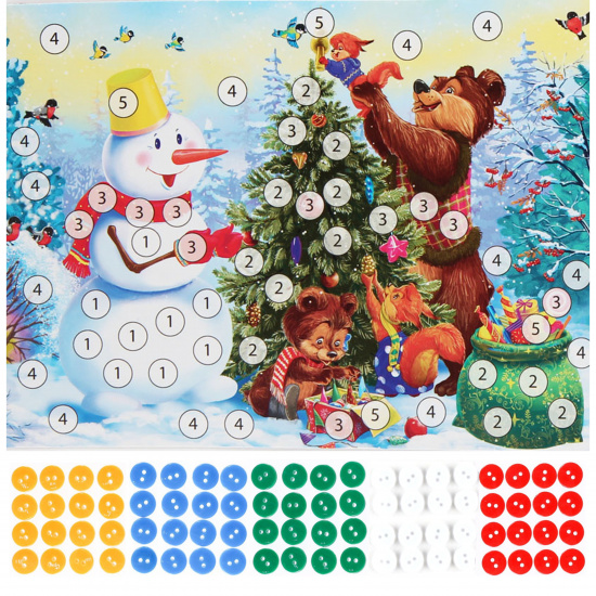 Мозаика пуговицы, 14*19 см Снеговик и лесные звери Рыжий кот М-7029