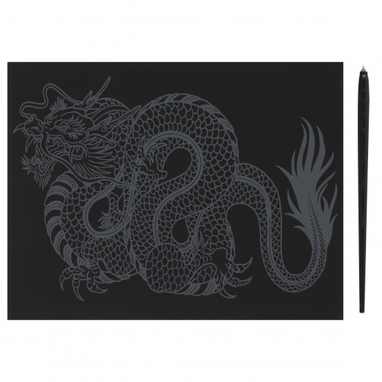 Гравюра скретчинг цветная, 18*24 см Японский дракон Lori Гр-749