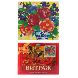 Картина Витраж (43*43) Букет пионов в багетной раме HS003