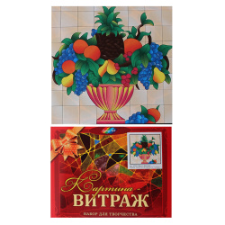 Картина Витраж (43*43) Ваза с фруктами в багетной раме HS001