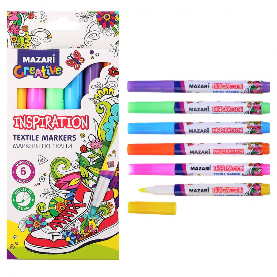 Набор маркеров по ткани 6цв Mazari Inspiration M-5013-6 картонная коробка