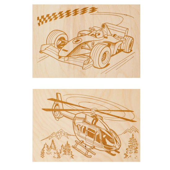 Картина для выжигания 2шт, 6+ Вертолет и гоночный автомобиль Десятое Королевство 03868