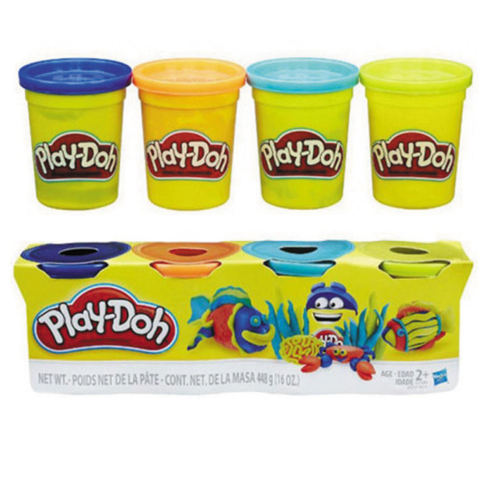 Масса для лепки 4цв по 112гр Play-Doh Ассорти В5517 син, оран, голуб, желт