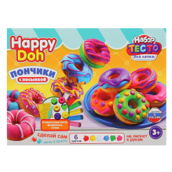Тесто для лепки, 6 цветов, 300 гр, формочки, застывает на воздухе, Пончики, Happy Doh, 398699