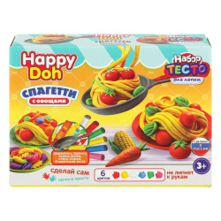 Тесто для лепки, 6 цветов, 300 гр, формочки, застывает на воздухе, Спагетти, Happy Doh, 398686