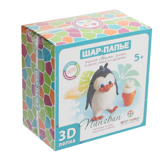 Раскраска пластилином папье-маше Пингвин 3D В0268П