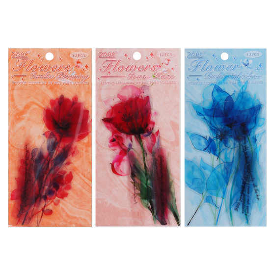Наклейки 6 листов, 8,5*15 см, ПЭТ-пленка, европодвес, Flowers, ZABC, КОКОС, 253598