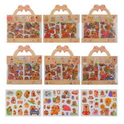 Наклейки 3 листа, 10*13,5 см, ПЭТ-пленка, европодвес, ассорти 6 видов, Капибара, КОКОС, 253579