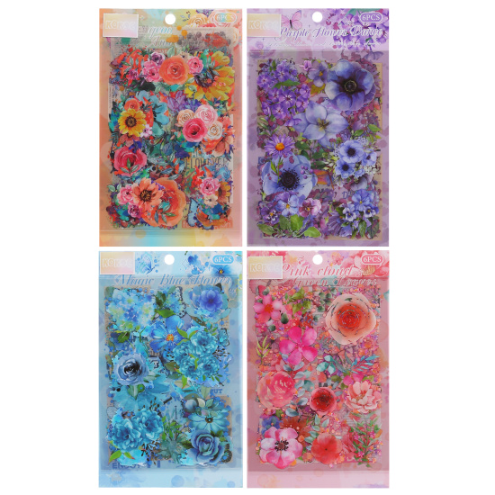 Наклейки 6 листов, 12*16,5 см, ПЭТ-пленка, европодвес, Flowers, КОКОС, 253597