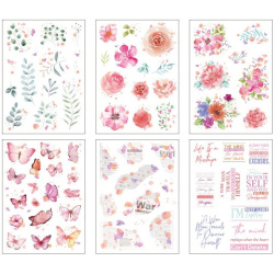 Наклейки 6 листов, 12*16,5 см, ПЭТ-пленка, европодвес, Flowers, КОКОС, 253597