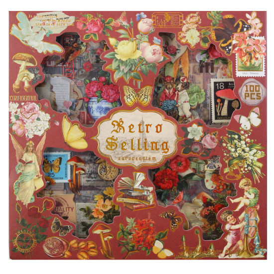 Наклейки 100 листов, 7*7 см, ПЭТ-пленка, Retro, ZABC, КОКОС, 253601