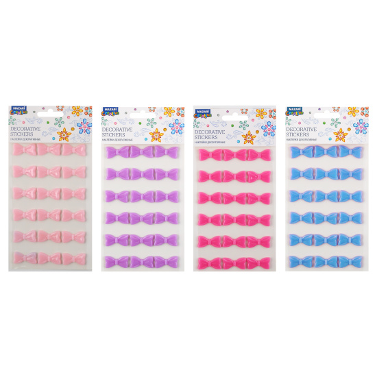 Наклейки, 18 шт, 9*15 см, пластик, европодвес, ассорти 3 вида, Бантики, Бантики, Mazari, M-20453