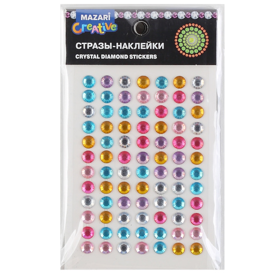 Стразы самоклеящиеся Круг 84шт Mazari M-8714 ассорти 5 видов