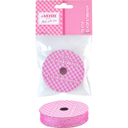 Лента декоративная 13 мм, 3 м, полимер, цвет розовый, пакет, европодвес deVENTE 9040010