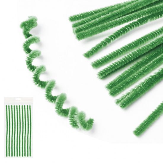 Проволока декоративная Шенил 30 см, 6 мм, 10 шт, цвет темно/зеленый, пакет, европодвес КОКОС 200417