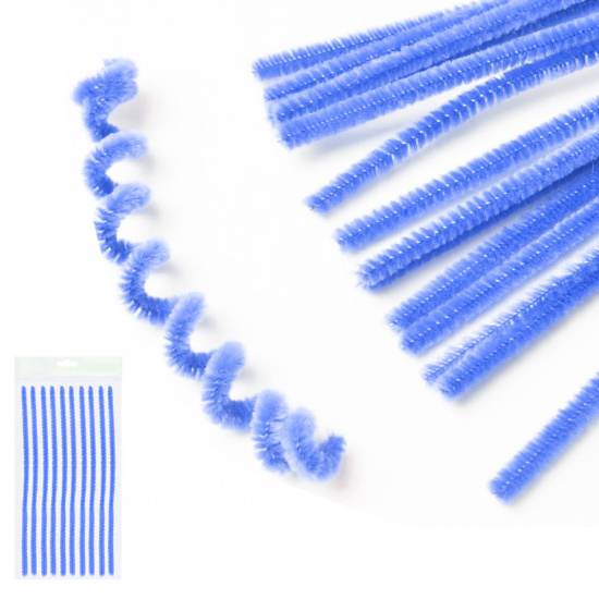 Проволока декоративная Шенил 30 см, 6 мм, 10 шт, цвет синий, пакет, европодвес КОКОС 200420