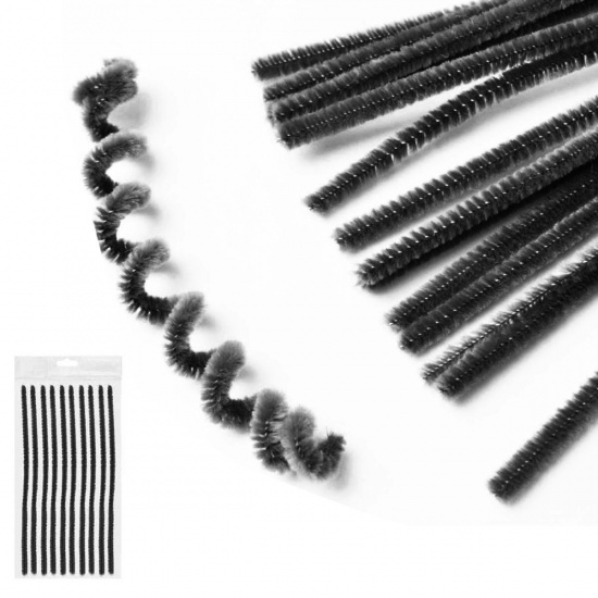 Проволока декоративная Шенил 30 см, 6 мм, 10 шт, цвет черный, пакет, европодвес КОКОС 209957