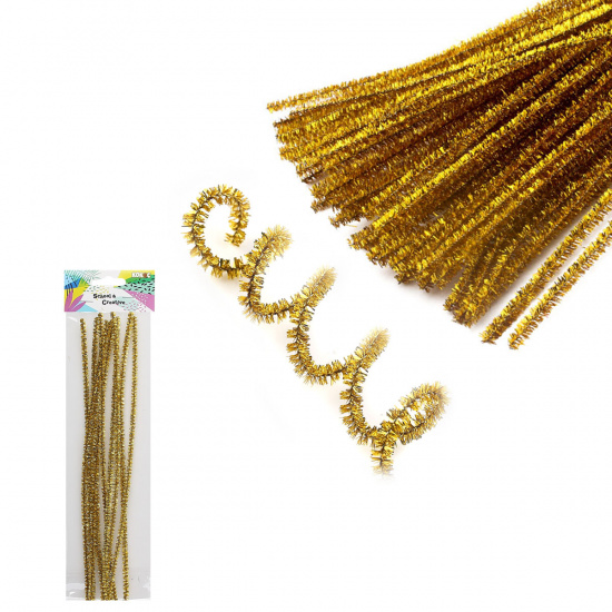 Проволока декоративная Шенил 30 см, 6 мм, 10 шт, цвет золото, пакет, европодвес КОКОС 200423