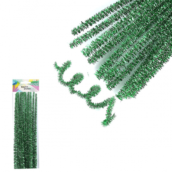 Проволока декоративная Шенил 30 см, 6 мм, 10 шт, цвет темно/зеленый, блистер, европодвес КОКОС 200429