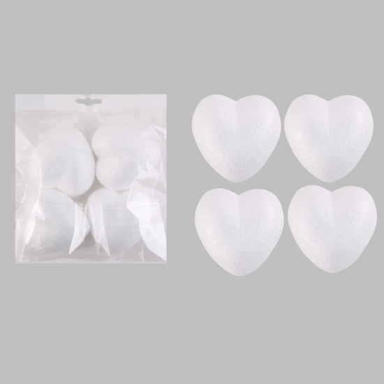 Пенопластовая заготовка Сердце 4 шт, 85 мм, цвет белый, европодвес, пакет ОПП КОКОС 180504-437