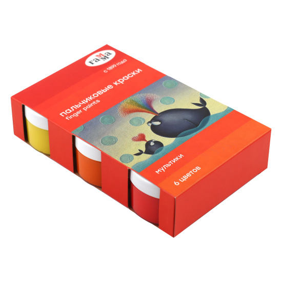 Краски пальчиковые 6 цветов, 50 мл, картонная коробка Мультики Гамма 180120213