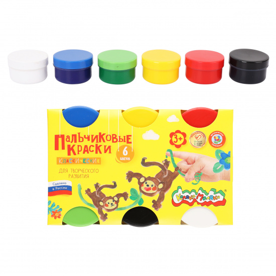 Краски пальчиковые 6 цветов, 60 мл, картонная коробка Каляка-Маляка ПККМ06