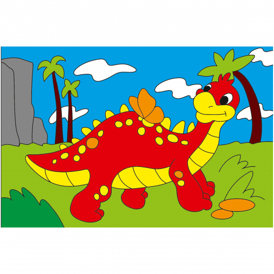 Картина по номерам 10*15 см, холст, на подрамнике Забавный Динозавр Рыжий кот ХМ-0397