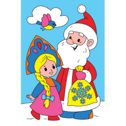 Картина по номерам 10*15 см, холст, на подрамнике Дед мороз и девочка Рыжий кот Х-5912